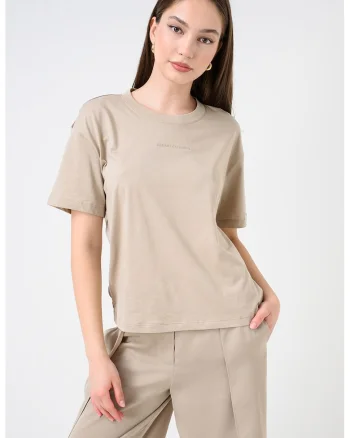 Tricou din bumbac cu spate semitransparent, Bej inchis