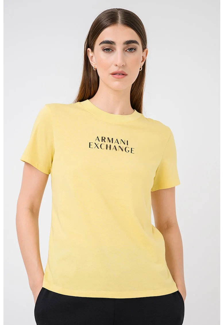 Tricou din bumbac cu imprimeu text, Galben