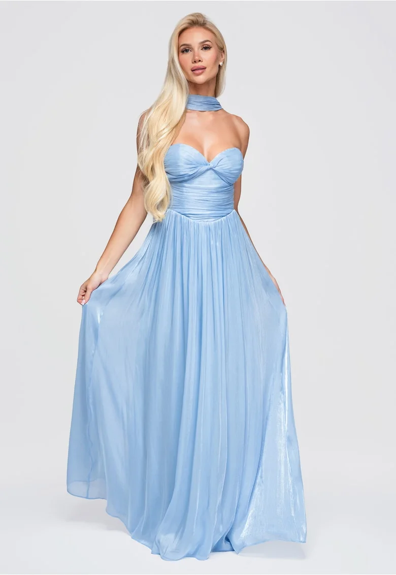 Rochie maxi eleganta cu corset, ramite detasabile si spate descoperit LA-OM-DLR408, Albastru