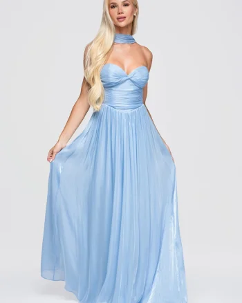 Rochie maxi eleganta cu corset, ramite detasabile si spate descoperit LA-OM-DLR408, Albastru