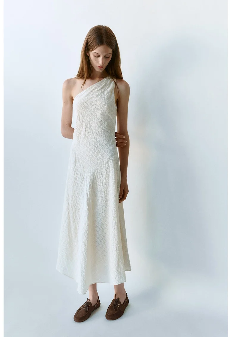 Rochie texturata cu model asimetric, Alb fildes