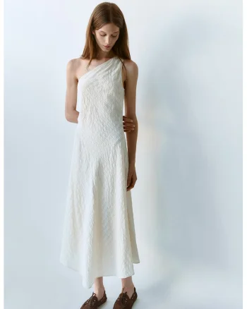 Rochie texturata cu model asimetric, Alb fildes