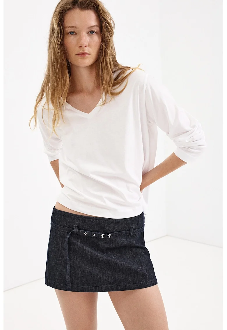 Fusta-pantalon din denim cu talie medie, Albastru ultramarin