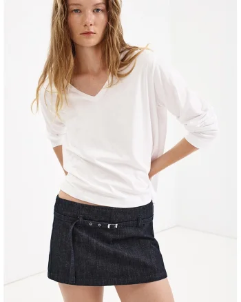 Fusta-pantalon din denim cu talie medie, Albastru ultramarin