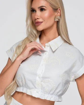 Camasa dama scurta cu guler clasic, maneci scurte, elastic la baza OW-SH-E0066, Alb