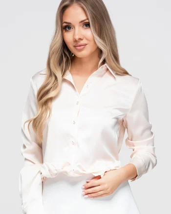 Camasa dama scurta cu guler clasic si mansete, fit lejer, OW-SH-E0059, Bej