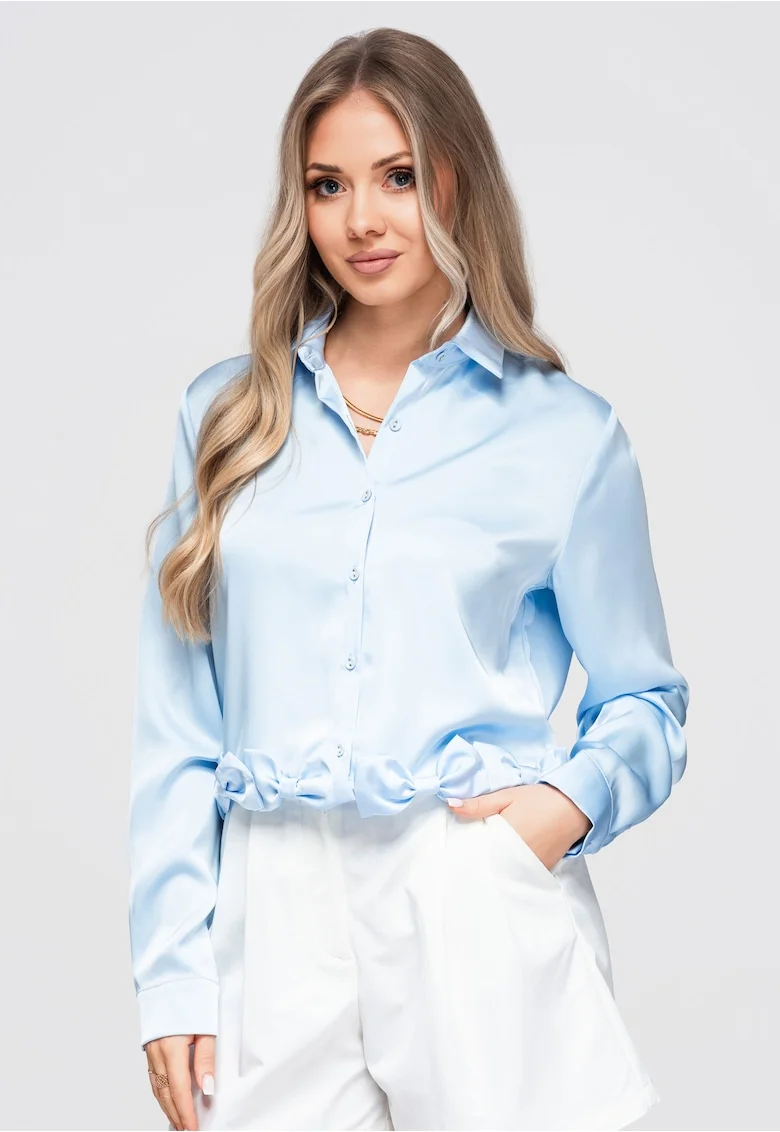 Camasa dama scurta cu guler clasic si mansete, fit lejer, OW-SH-E0059, Albastru