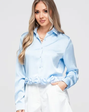 Camasa dama scurta cu guler clasic si mansete, fit lejer, OW-SH-E0059, Albastru