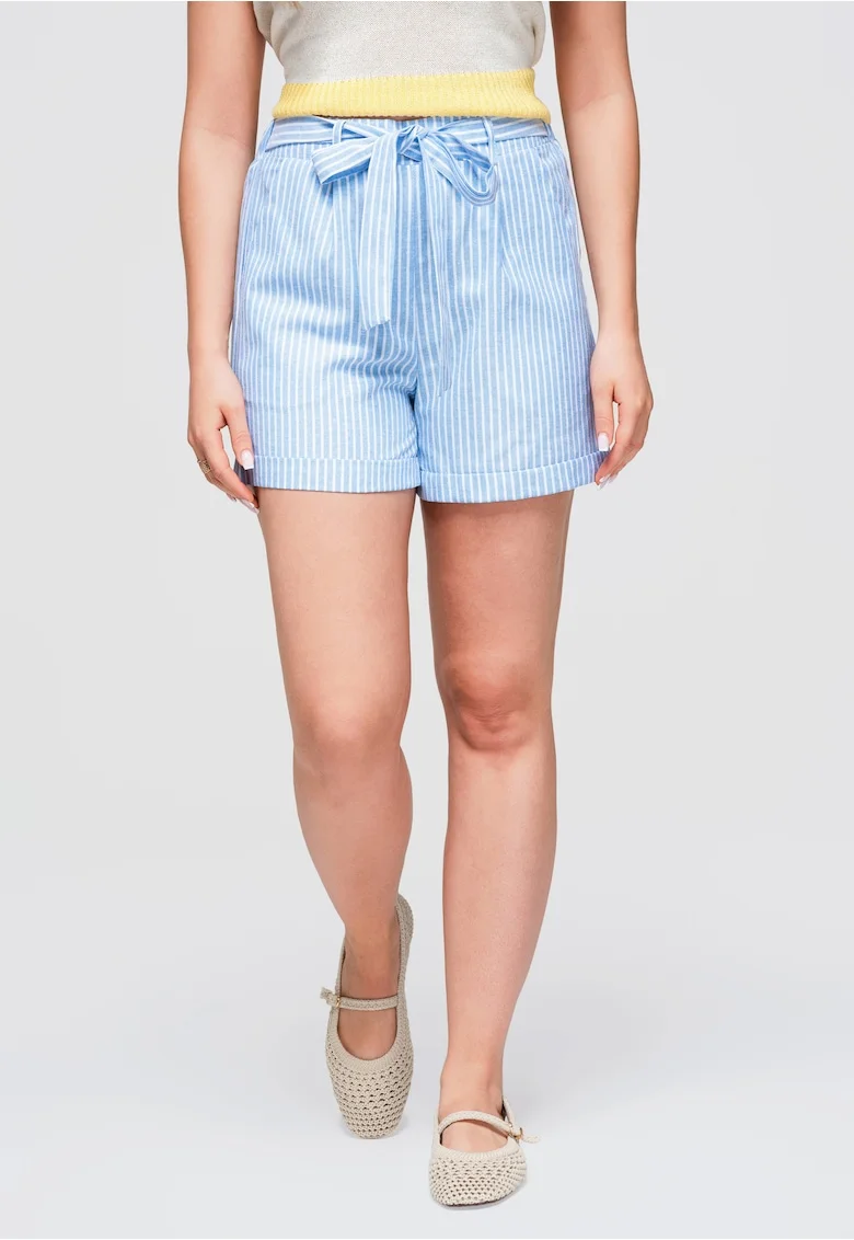 Pantaloni scurti dama cu talie inalta, elastic si buzunare laterale OW-ST-E0005, Albastru deschis