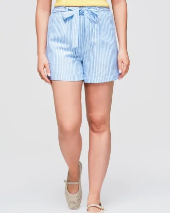 Pantaloni scurti dama cu talie inalta, elastic si buzunare laterale OW-ST-E0005, Albastru deschis