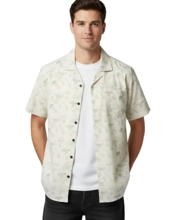 Camasa relaxed fit cu maneca scurta si imprimeu botanic Aloha