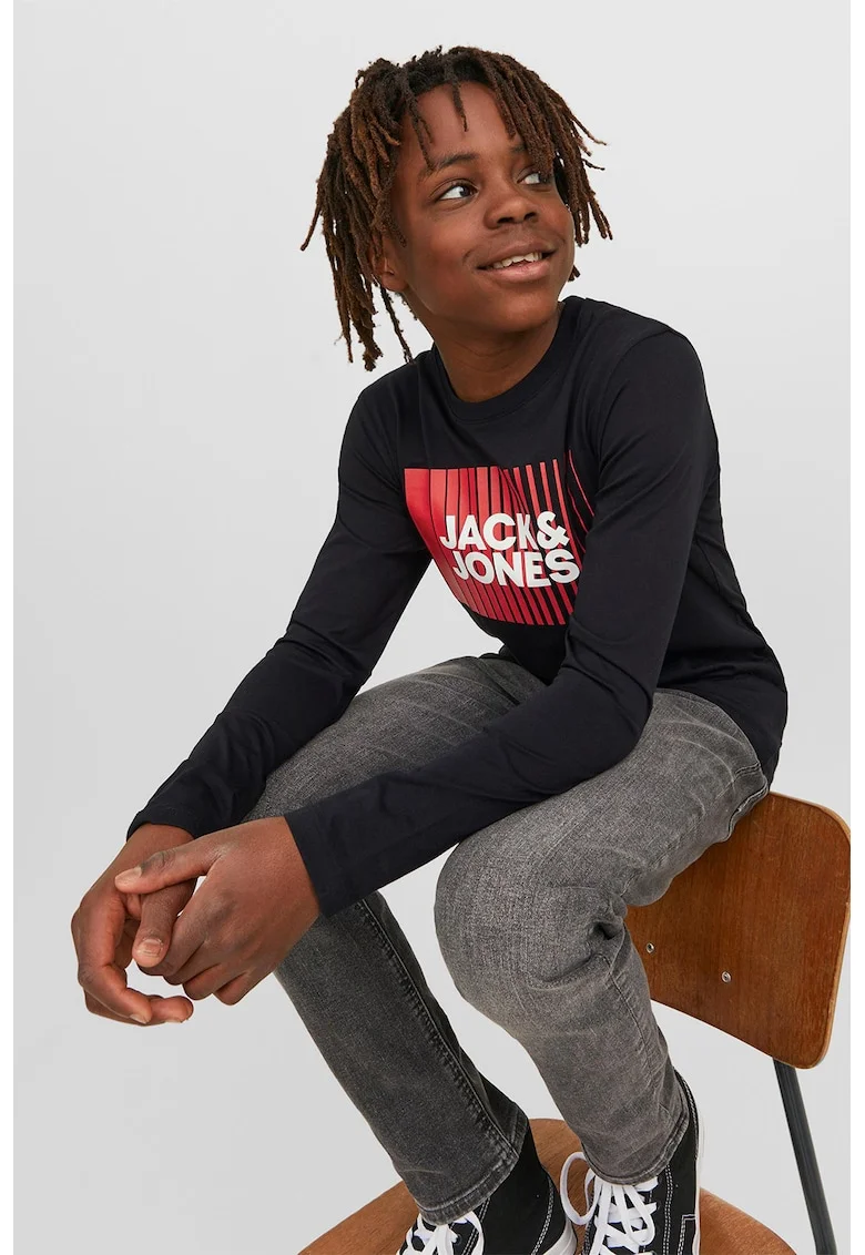 Bluza de bumbac organic cu imprimeu logo, Rosu/Alb/Negru