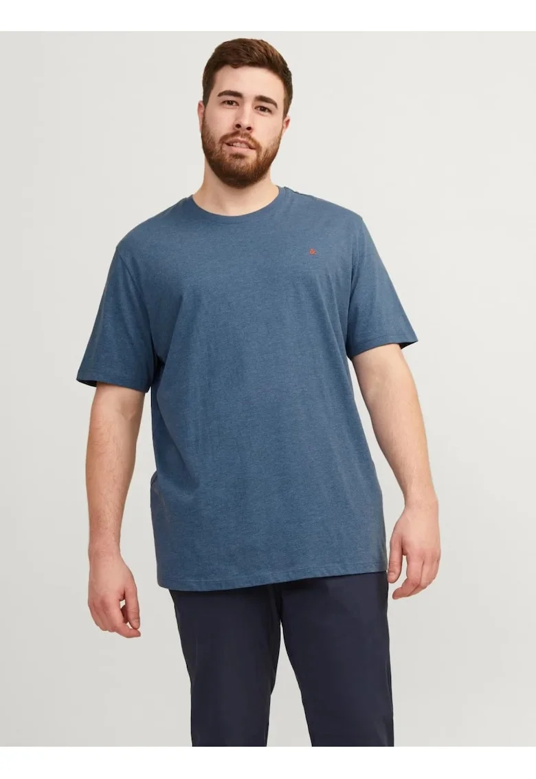 Plus Tricou barbati big sizes, din bumbac organic, Standard Fit, PAULOS, Albastru inchis,