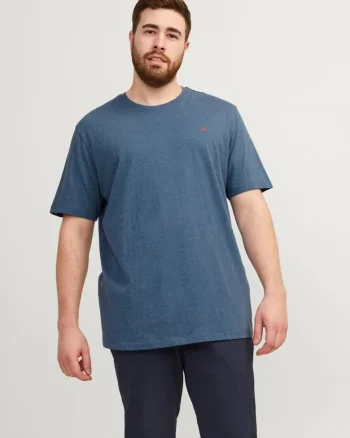 Plus Tricou barbati big sizes, din bumbac organic, Standard Fit, PAULOS, Albastru inchis,