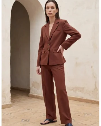 Sacou dama,  croiala regular, maro castaniu, 62% poliester, 35% viscoza, 3% elastan, Maro castaniu
