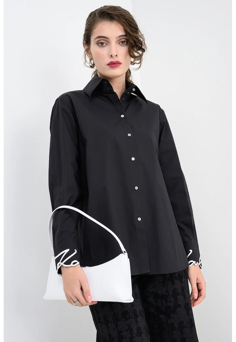 Camasa cu mansete brodate cu logo, Negru