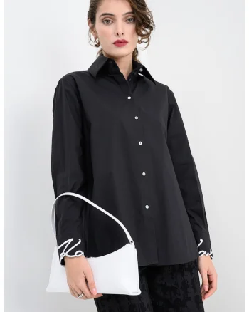 Camasa cu mansete brodate cu logo, Negru