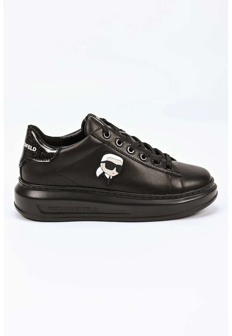 Pantofi sport de piele cu logo, Negru/Crem