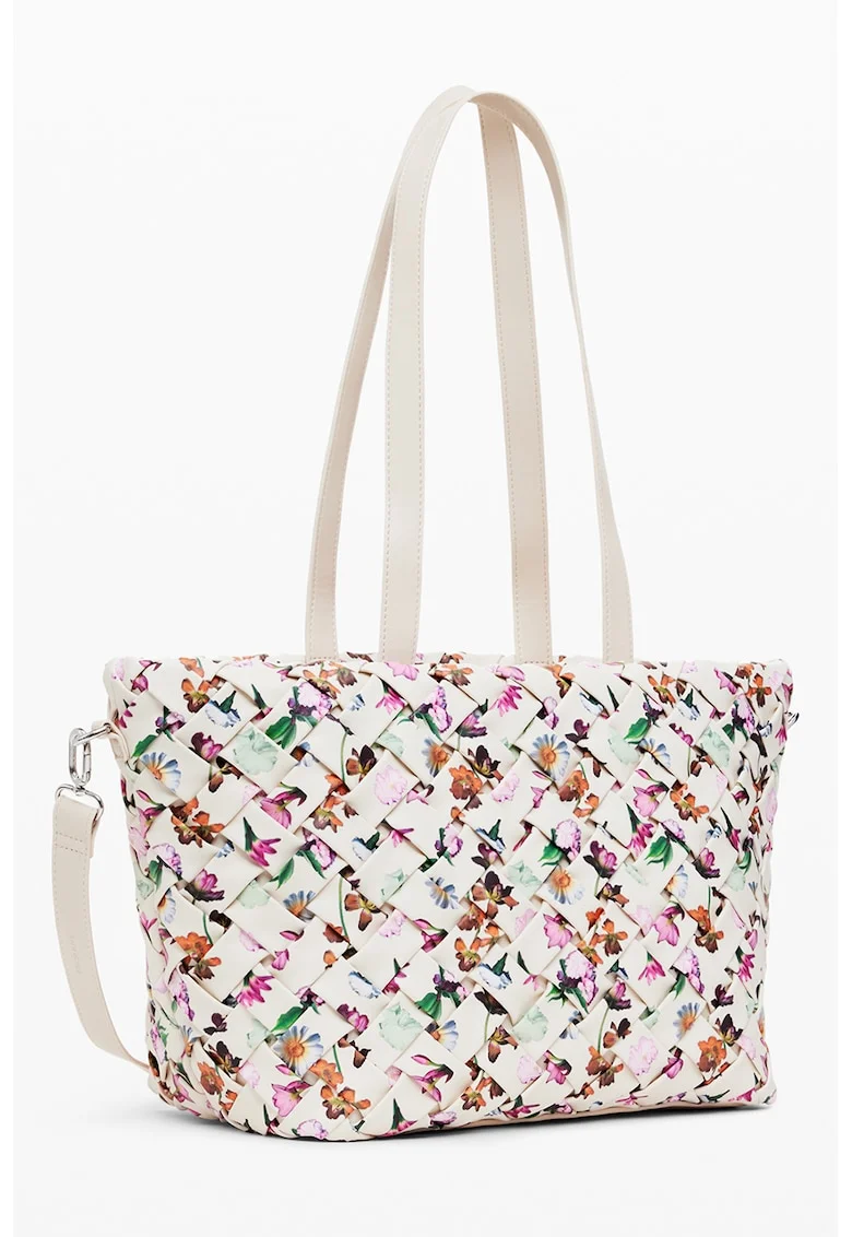 Geanta shopper din piele ecologica cu aspect tesut Éclat, Multicolor