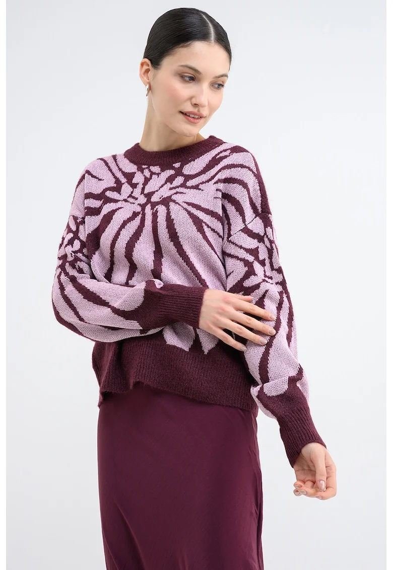 Pulover cu decolteu la baza gatului si maneci cazute, Violet tyrian/Roz