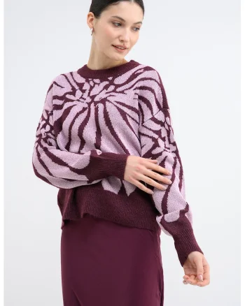 Pulover cu decolteu la baza gatului si maneci cazute, Violet tyrian/Roz