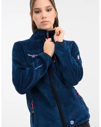 Bluza de trening din material teddy cu fermoar si guler mediu