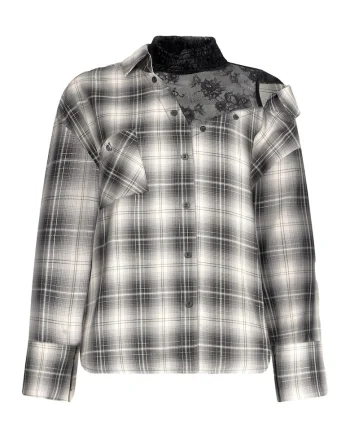 Bluza in carouri cu model 2 in1, Alb/Gri