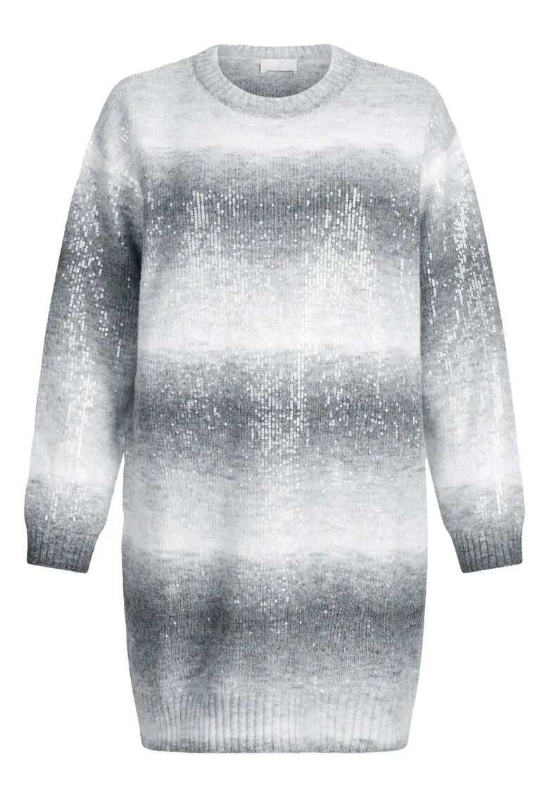 Rochie-pulover cu paiete, Alb/Gri