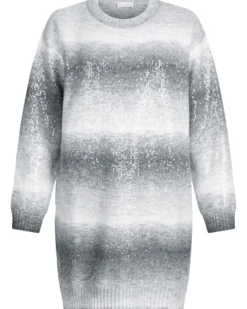 Rochie-pulover cu paiete, Alb/Gri