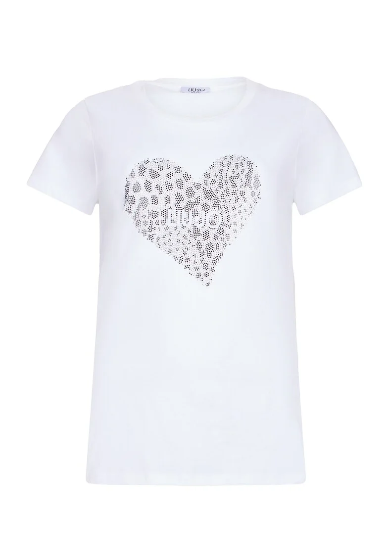 Tricou de bumbac cu strasuri, Alb