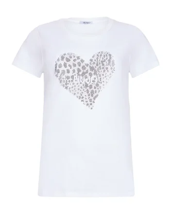 Tricou de bumbac cu strasuri, Alb