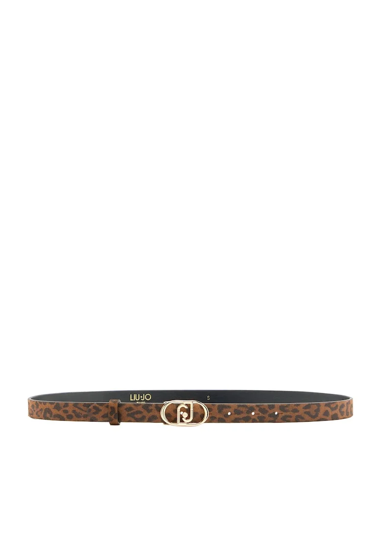 Curea de piele intoarsa cu animal print, Negru/Maro