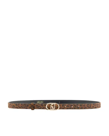 Curea de piele intoarsa cu animal print, Negru/Maro