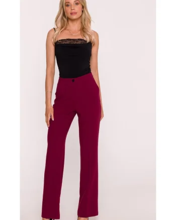 Pantaloni pentru femei, S418 Negru Pantaloni de costum, Talie medie, Picioare drepte, Buzunare laterale, Inchizatoare cu nasture si fermoar ascuns