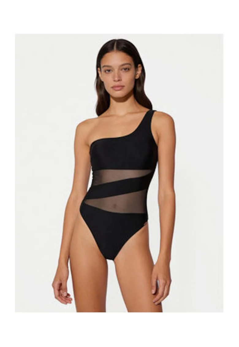 Costum de baie dama,  negru, material elastic, croiala clasica,