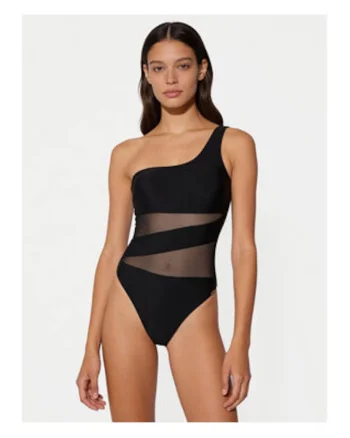 Costum de baie dama,  negru, material elastic, croiala clasica,