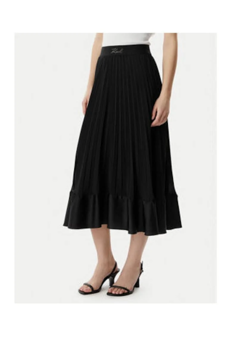 Fusta plisata Dama,  neagra, poliester, casual,
