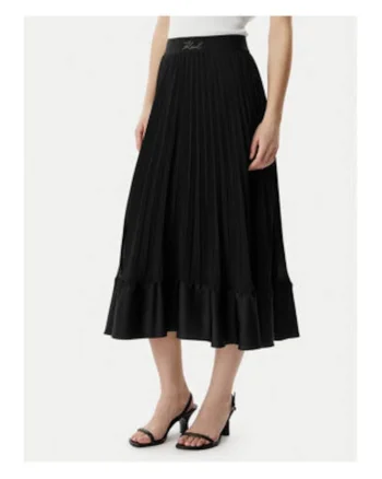 Fusta plisata Dama,  neagra, poliester, casual,