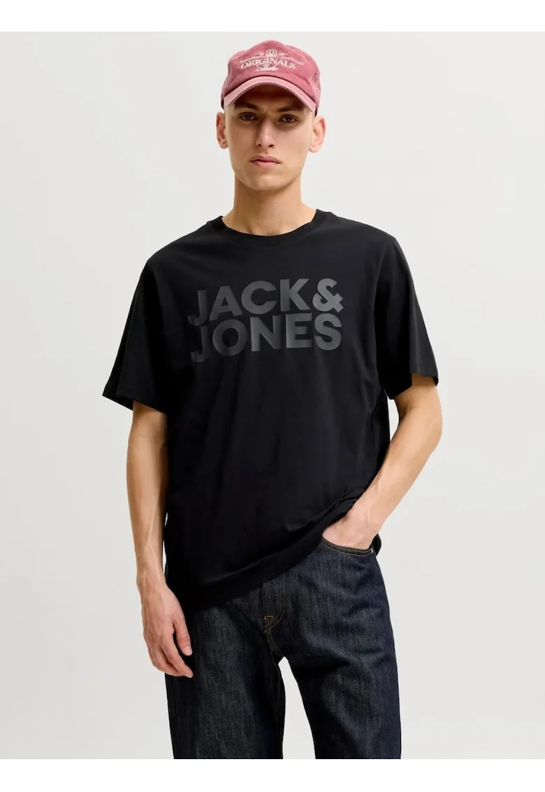 Tricou simplu, barbati, cu logo, din 100% bumbac, Negru,