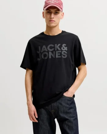Tricou simplu, barbati, cu logo, din 100% bumbac, Negru,