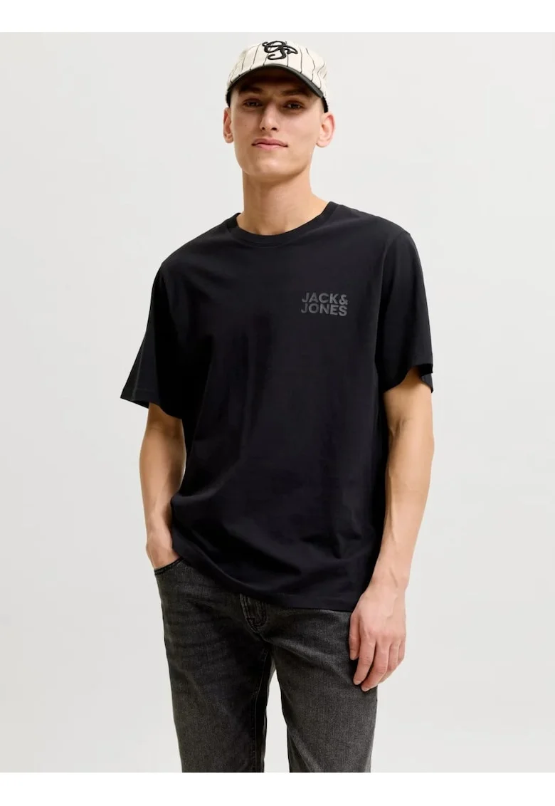 Tricou simplu, barbati, din 100% bumbac, cu logo, Negru,