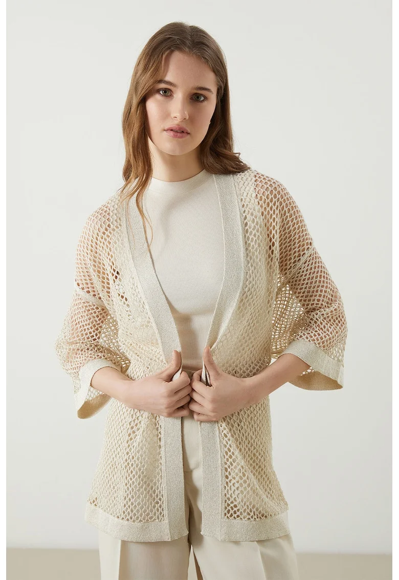 Cardigan crostat cu perforatii, Bej deschis