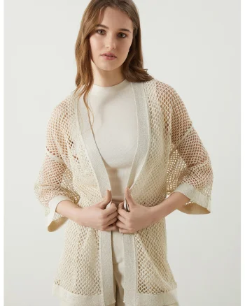 Cardigan crostat cu perforatii, Bej deschis