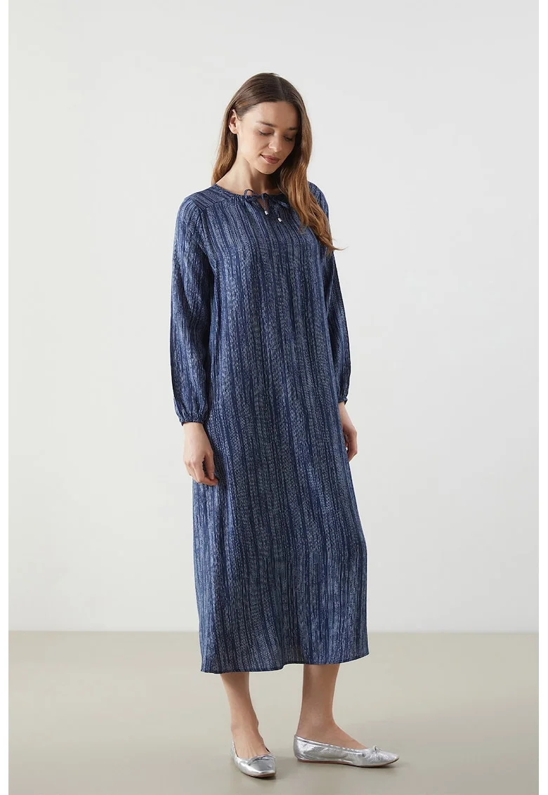 Rochie midi cu croiala dreapta, Albastru inchis