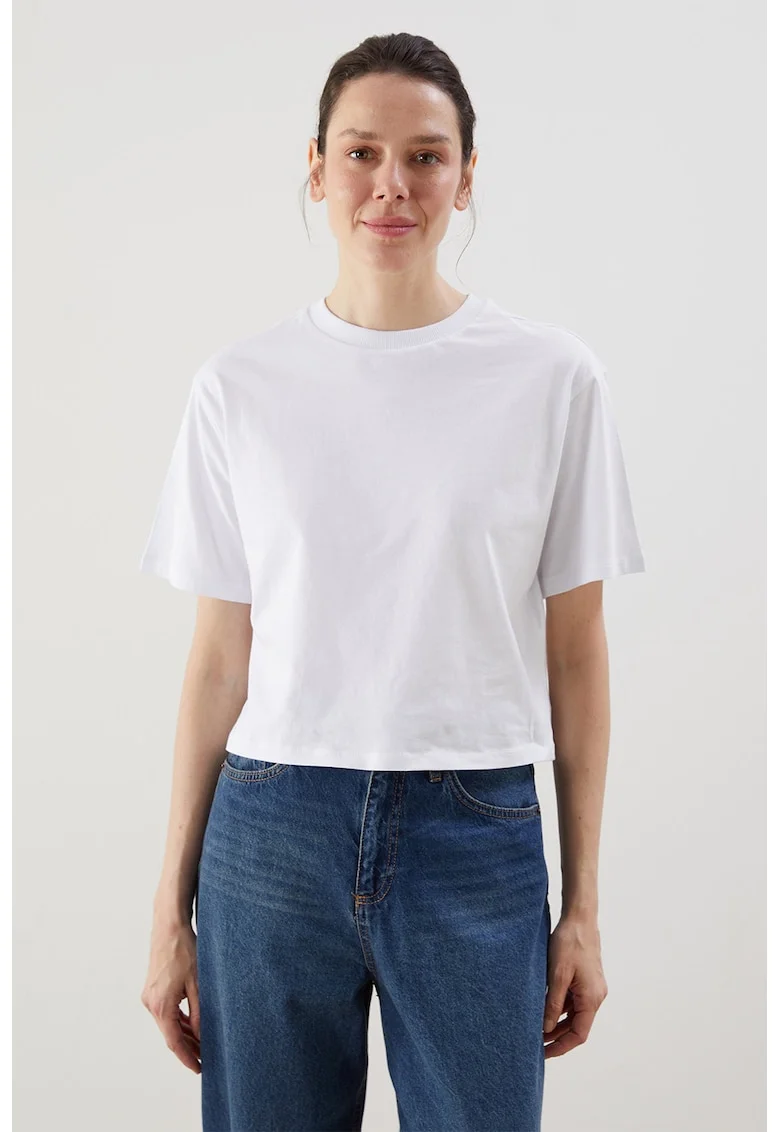 Tricou crop din bumbac, Alb optic