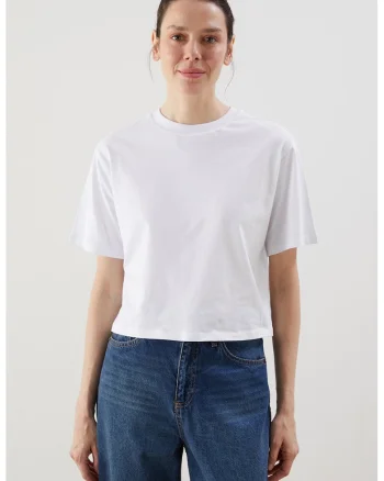 Tricou crop din bumbac, Alb optic