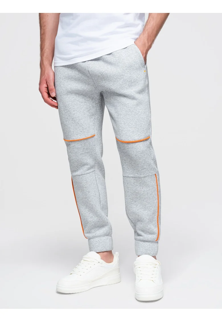 Pantaloni barbati dres, croi ingust, cu buzunare si snur de ajustare, Gri