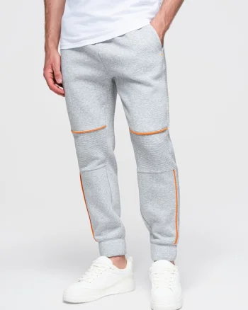 Pantaloni barbati dres, croi ingust, cu buzunare si snur de ajustare, Gri