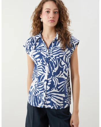 Camasa cu design tropical, Albastru royal/Alb optic