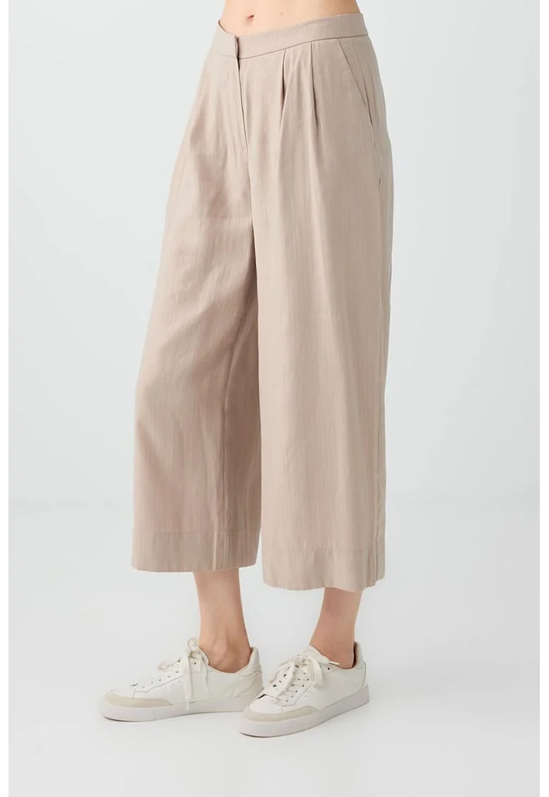 Pantaloni crop din amestec de modal cu croiala ampla, Bej